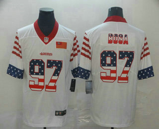 Men’s San Francisco 49ers #97 Nick Bosa White Independence Day Stars Stripes Jersey