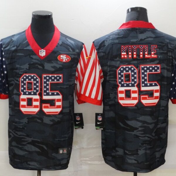 Men’s San Francisco 49ers #85 George Kittle USA Camo 2020 Salute To Service Stitched NFL Nike Limited Jersey