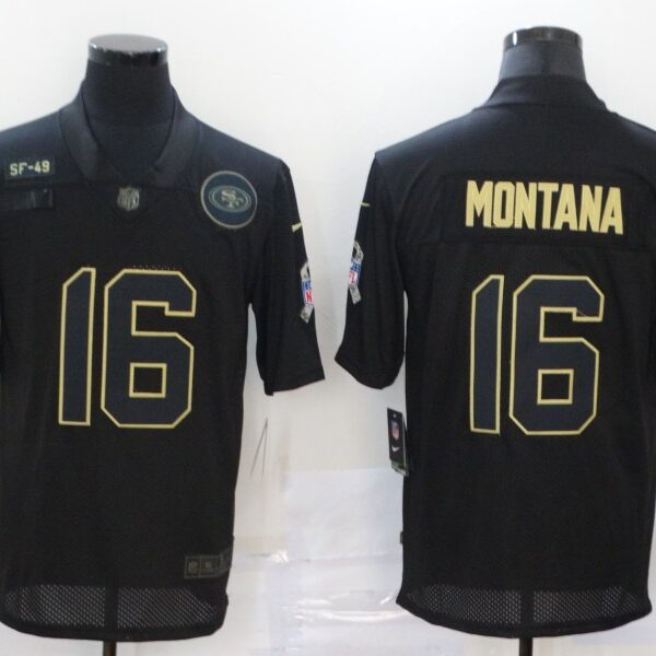 Men’s San Francisco 49ers #16 Joe Montana Black 2020 Salute To Service Stitched NFL Nike Limited Jersey