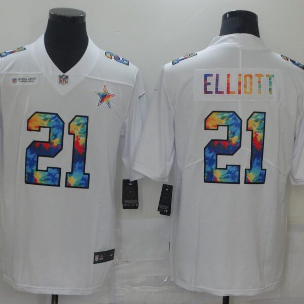Men Dallas Cowboys 21 Elliott White Nike Rainbow version 2021 NFL Jersey