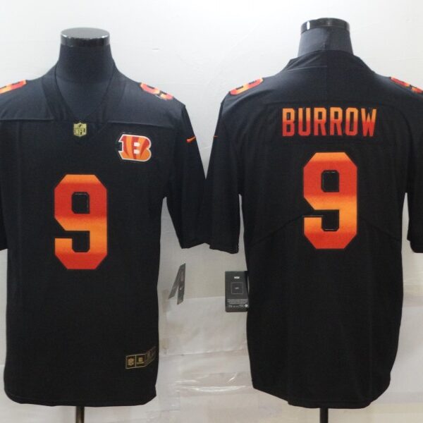 Men’s Cincinnati Bengals #9 Joe Burrow Black Red Orange Stripe Vapor Limited Nike NFL Jersey