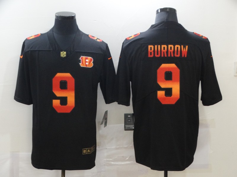 Men’s Cincinnati Bengals #9 Joe Burrow Black Red Orange Stripe Vapor Limited Nike NFL Jersey