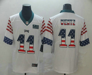 Men’s Philadelphia Eagles #11 Carson Wentz White Independence Day Stars Stripes Jersey