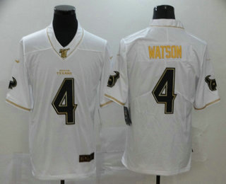 Men’s Houston Texans #4 Deshaun Watson White 100th Season Golden Edition Jersey