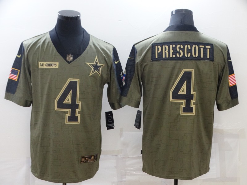 Men’s Dallas Cowboys #4 Dak Prescott 2021 Olive Salute To Service Limited Stitched Jersey