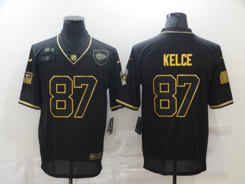 Men’s Kansas City Chiefs #87 Travis Kelce Black Gold 2020 Salute To Service Stitched NFL Nike Limited Jersey