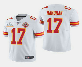 Men’s Kansas City Chiefs #17 Mecole Hardman White 2021 Super Bowl LV Stitched NFL Jersey