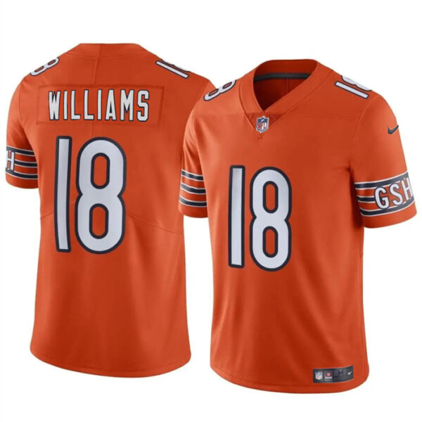 Men’s Chicago Bears #18 Caleb Williams Orange 2024 Draft F.U.S.E. Vapor Football Stitched Jersey