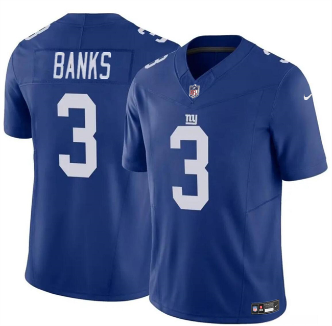 Men’s New York Giants #3 Deonte Banks Blue 2023 F.U.S.E. Vapor Untouchable Limited Football Stitched Jersey