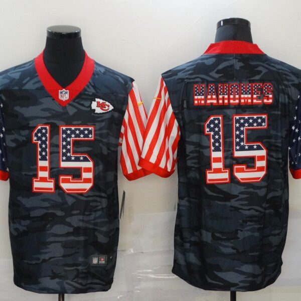 Men’s Kansas City Chiefs #15 Patrick Mahomes USA Camo 2020 Salute To Service Stitched NFL Nike Limited Jersey