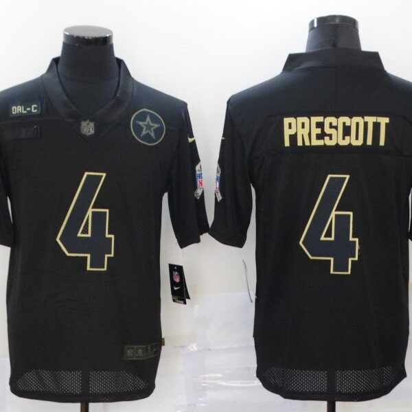 Men’s Dallas Cowboys #4 Dak Prescott Black 2020 Salute To Service Stitched NFL Nike Limited Jersey
