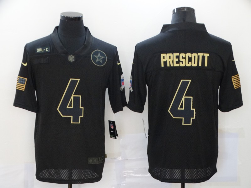 Men’s Dallas Cowboys #4 Dak Prescott Black 2020 Salute To Service Stitched NFL Nike Limited Jersey