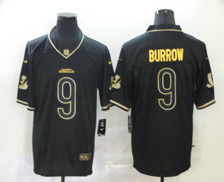 Men’s Cincinnati Bengals #9 Joe Burrow Black 100th Season Golden Edition Jersey