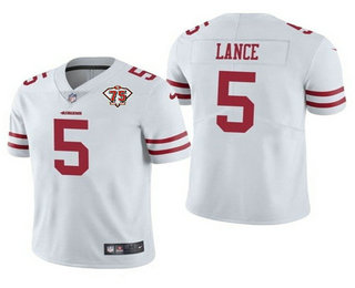 Men’s San Francisco 49ers #5 Trey Lance White 2021 75th Anniversary Vapor Untouchable Limited Stitched NFL Jersey