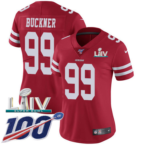 Nike 49ers #99 DeForest Buckner Red Super Bowl LIV 2020 Team Color Women’s Stitched NFL 100th Season Vapor Limited Jersey