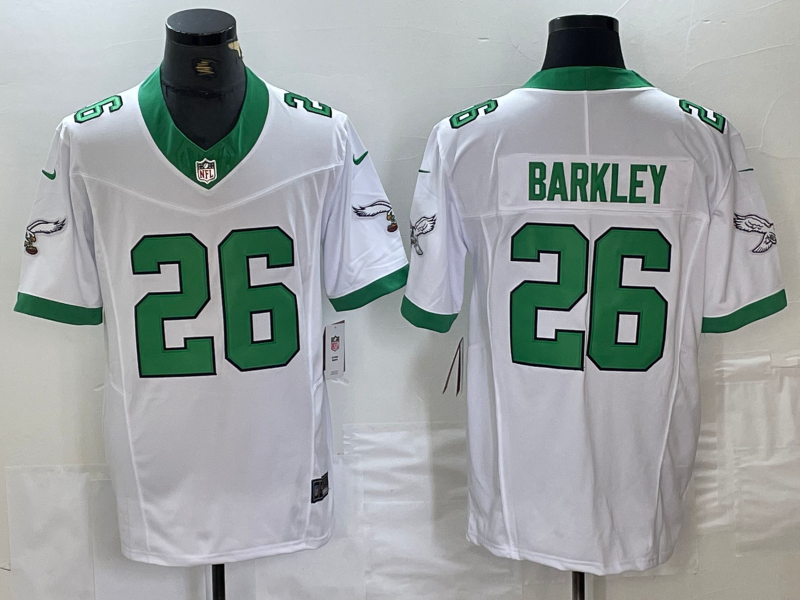 Men’s Philadelphia Eagles #26 Saquon Barkley White 2023 F.U.S.E. Vapor Untouchable Throwback Football Stitched Jersey
