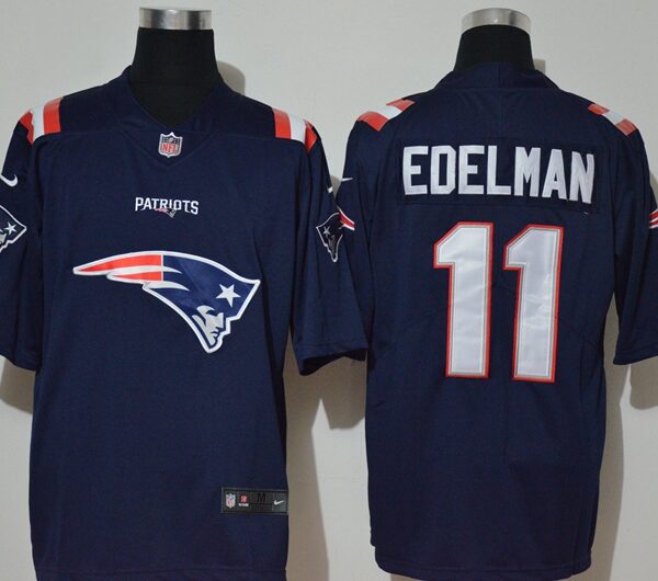 Men’s New England Patriots #11 Julian Edelman Navy Blue 2020 Team Logo Vapor Untouchable Stitched NFL Nike Fashion Limited Jersey