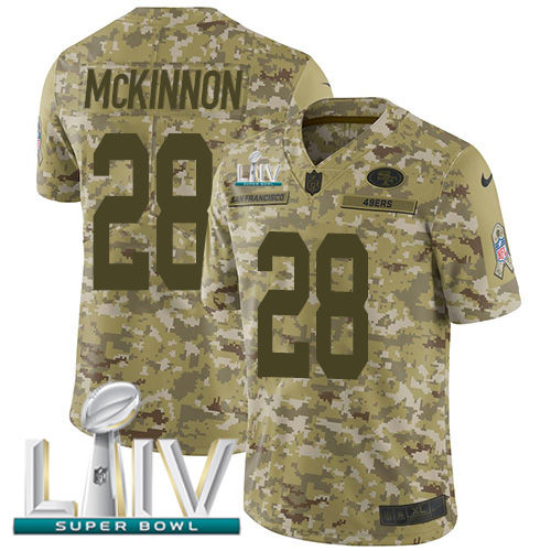 Nike 49ers #28 Jerick McKinnon Camo Super Bowl LIV 2020 Men’s Stitched NFL Limited 2018 Salute To Service Jersey