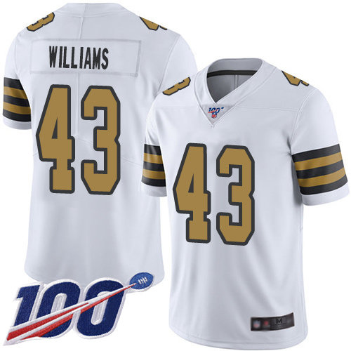 Nike Saints #43 Marcus Williams White Men’s Stitched NFL Limited Rush 100th Season Jersey