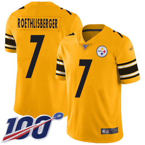 Nike Steelers #7 Ben Roethlisberger Gold Men’s Stitched NFL Limited Inverted Legend 100th Season Jersey