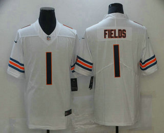 Men’s Chicago Bears #1 Justin Fields White 2021 Vapor Untouchable Stitched NFL Nike Limited Jersey