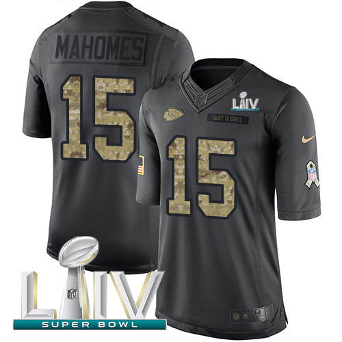 Nike Chiefs #15 Patrick Mahomes Black Super Bowl LIV 2020 Men’s Stitched NFL Limited 2016 Salute to Service Jersey
