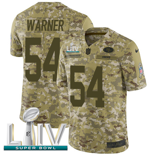 Nike 49ers #54 Fred Warner Camo Super Bowl LIV 2020 Men’s Stitched NFL Limited 2018 Salute To Service Jersey