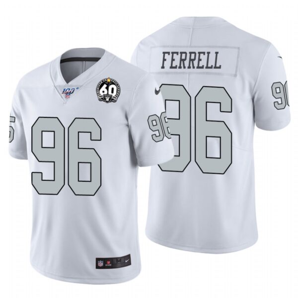 Nike Raiders #96 Clelin Ferrell White 60th Anniversary Patch Men’s Stitched NFL 100 Limited Color Rush Jersey
