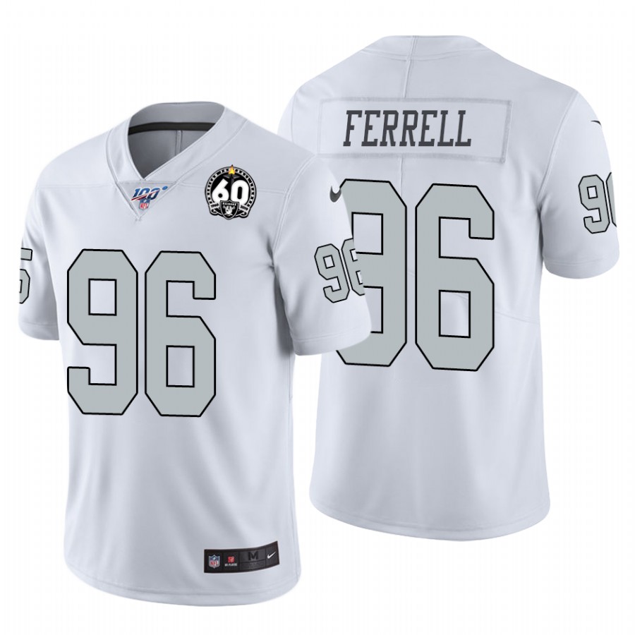 Nike Raiders #96 Clelin Ferrell White 60th Anniversary Patch Men’s Stitched NFL 100 Limited Color Rush Jersey