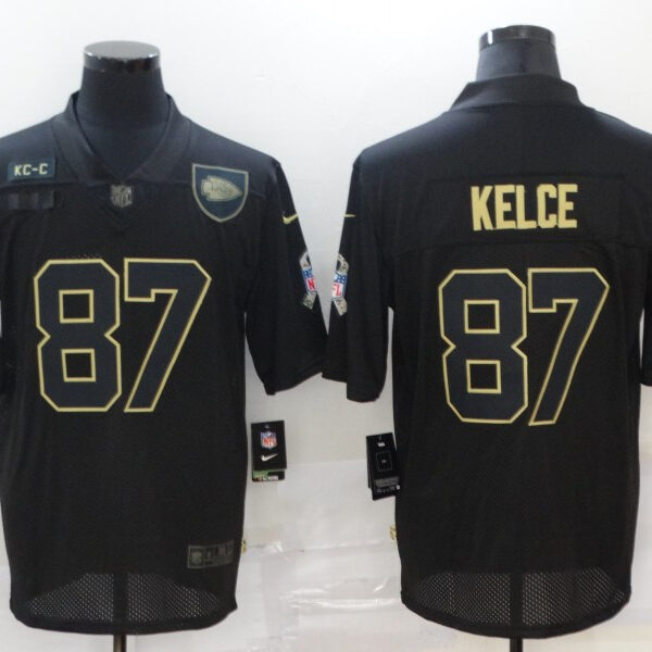 Men’s Kansas City Chiefs #87 Travis Kelce Black 2020 Salute To Service Stitched NFL Nike Limited Jersey