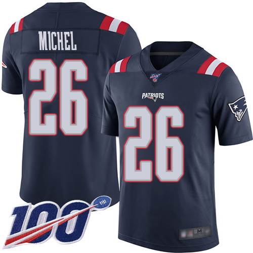 Nike Patriots #26 Sony Michel Navy Blue Men’s Stitched NFL Limited Rush 100th Season Jersey