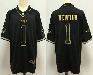 Men’s New England Patriots #1 Cam Newton Black 100th Season Golden Edition Jersey