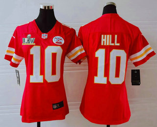 Women’s Kansas City Chiefs #10 Tyreek Hill Red 2021 Super Bowl LV Vapor Untouchable Stitched Nike Limited NFL Jersey