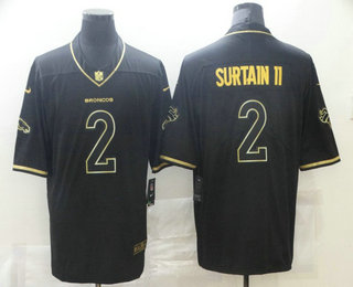Men’s Denver Broncos #2 Patrick Surtain II Black 100th Season Golden Edition Jersey
