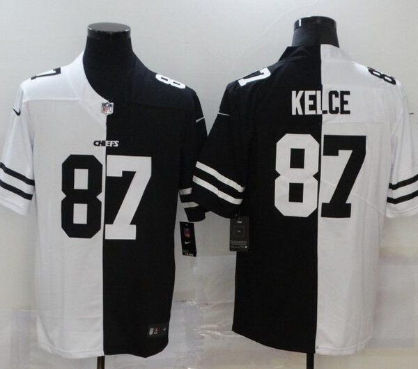 Men’s Kansas City Chiefs #87 Travis Kelce White Black Peaceful Coexisting 2020 Vapor Untouchable Stitched NFL Nike Limited Jersey