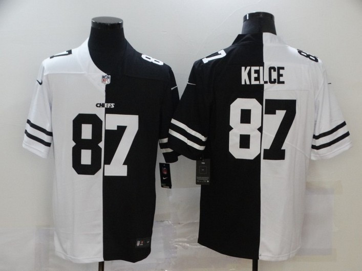 Men’s Kansas City Chiefs #87 Travis Kelce White Black Peaceful Coexisting 2020 Vapor Untouchable Stitched NFL Nike Limited Jersey