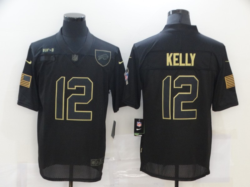 Men’s Buffalo Bills #12 Jim Kelly Black 2020 Salute To Service Stitched NFL Nike Limited Jersey