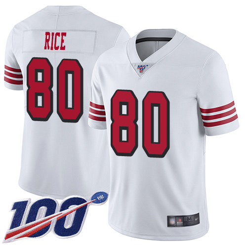 Nike 49ers #80 Jerry Rice White Rush Men’s Stitched NFL Limited 100th Season Jersey
