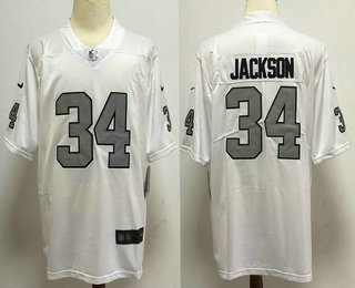 Men’s Las Vegas Raiders #34 Bo Jackson White With Silver Vapor Untouchable Stitched NFL Nike Limited Jersey