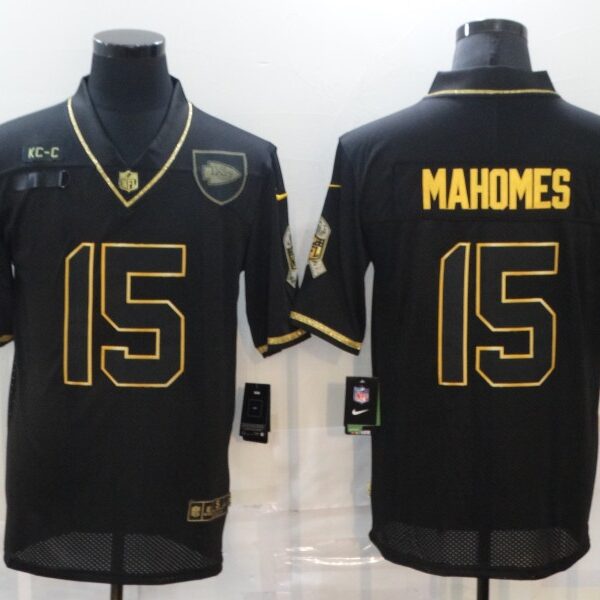 Men’s Kansas City Chiefs #15 Patrick Mahomes Black Gold 2020 Salute To Service Stitched NFL Nike Limited Jersey
