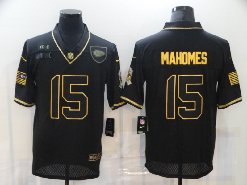 Men’s Kansas City Chiefs #15 Patrick Mahomes Black Gold 2020 Salute To Service Stitched NFL Nike Limited Jersey