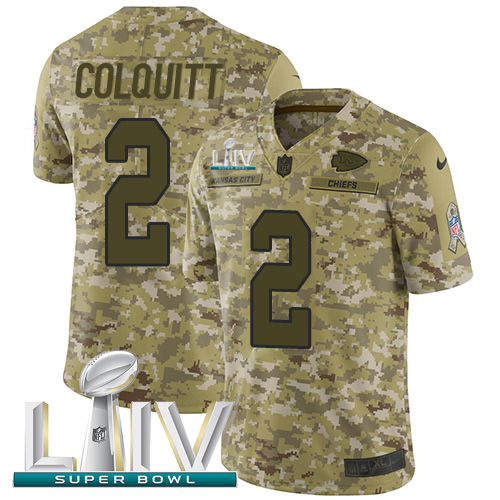 Nike Chiefs #2 Dustin Colquitt Camo Super Bowl LIV 2020 Men’s Stitched NFL Limited 2018 Salute To Service Jersey