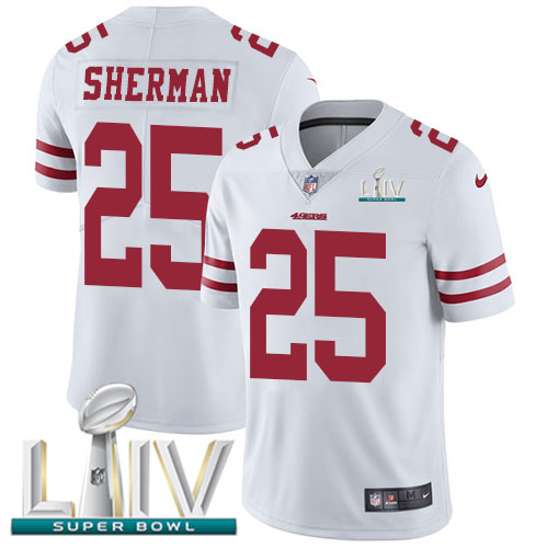 Nike 49ers #25 Richard Sherman White Super Bowl LIV 2020 Men’s Stitched NFL Vapor Untouchable Limited Jersey