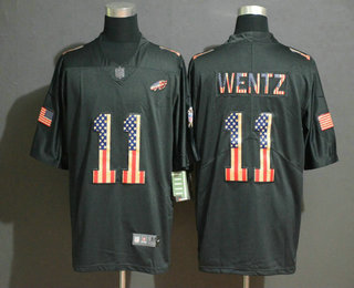 Men’s Philadelphia Eagles #11 Carson Wentz 2019 Black Salute To Service USA Flag Fashion Limited Jersey