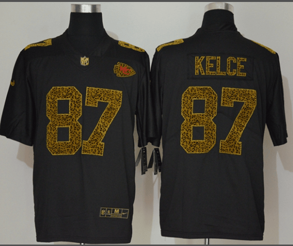 Men’s Kansas City Chiefs #87 Travis Kelce Black 2020 Nike Flocked Leopard Print Vapor Limited NFL Jersey