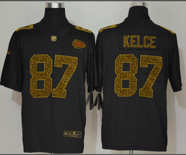 Men’s Kansas City Chiefs #87 Travis Kelce Black 2020 Nike Flocked Leopard Print Vapor Limited NFL Jersey