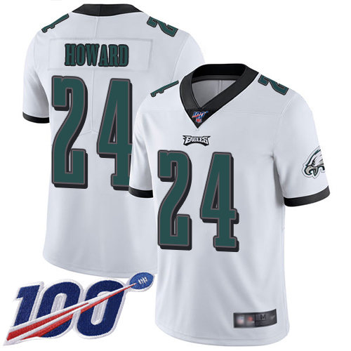 Nike Eagles #24 Jordan Howard White Men’s Stitched NFL 100th Season Vapor Limited Jersey