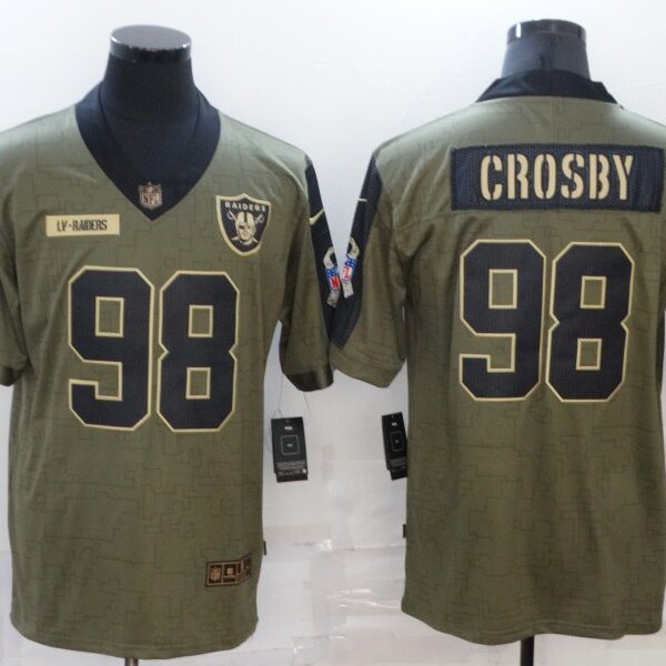 Men’s Las Vegas Raiders #98 Maxx Crosby 2021 Olive Salute To Service Limited Stitched Jersey