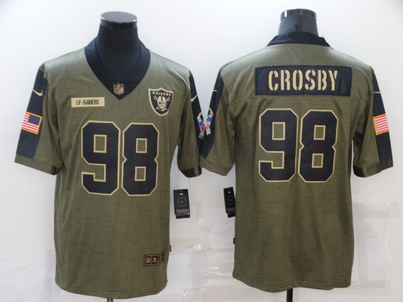 Men’s Las Vegas Raiders #98 Maxx Crosby 2021 Olive Salute To Service Limited Stitched Jersey