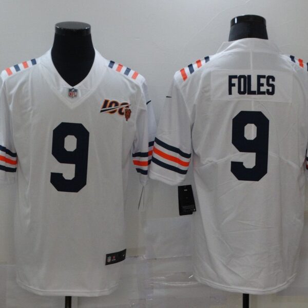 Men’s Chicago Bears #9 Nick Foles White 2019 100th seasons Patch Vapor Untouchable Stitched NFL Nike Alternate Classic Limited Jersey